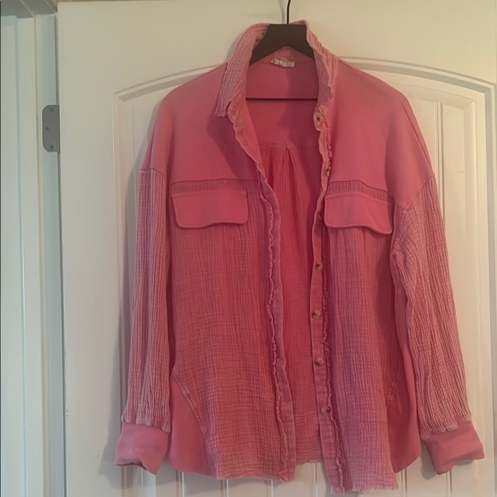 OTT Gauzy Pink Button-Up Shirt  jacket M/L